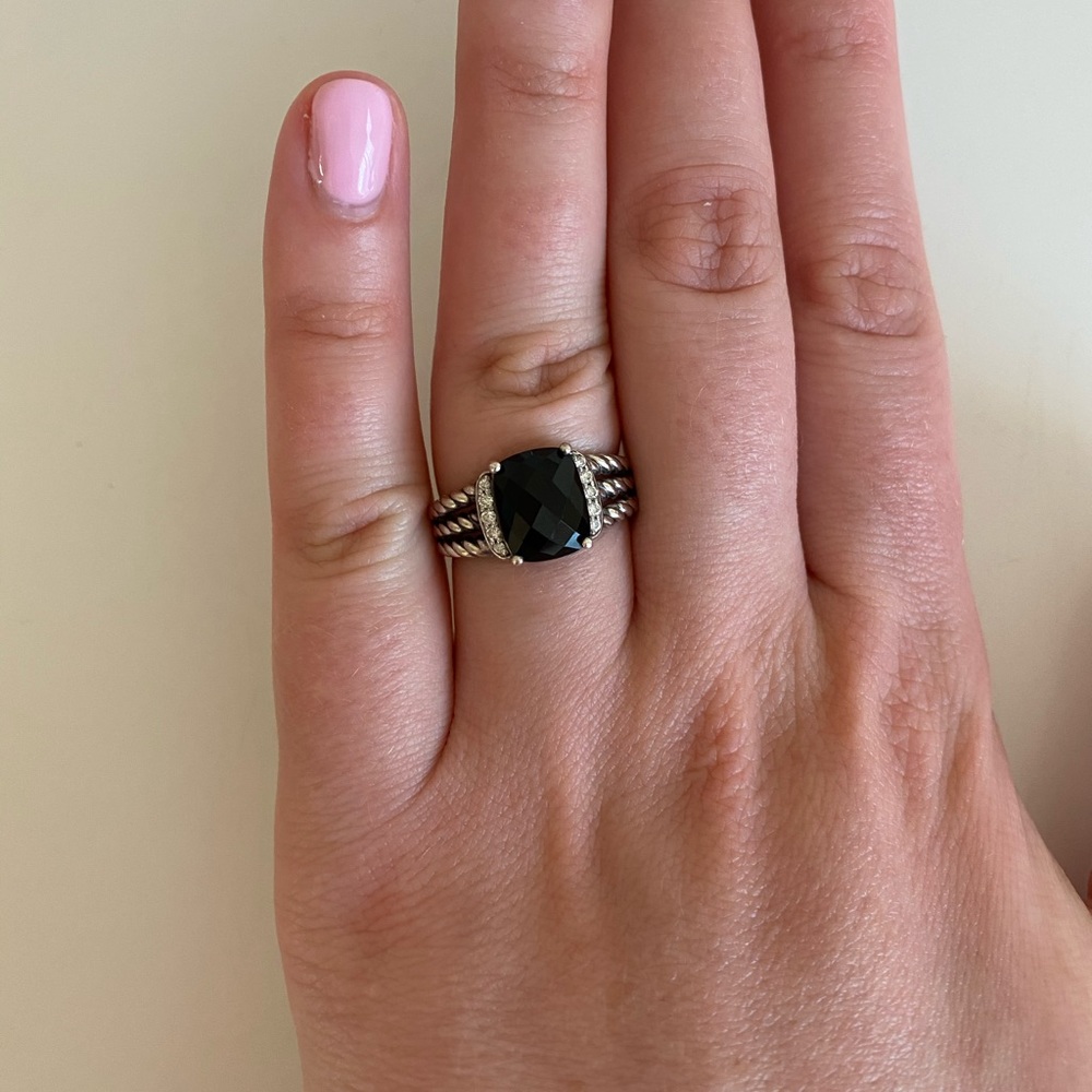 David Yurman Petite Wheaton ring Onyx w/ diamonds